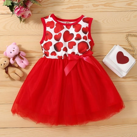 

Dyfzdhu Girls Dress Toddler Girls Sleeveless Valentine s Day Hearts Printed Bowknot Tulle Princess Dress Clothes