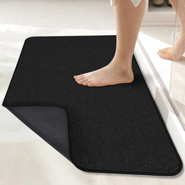 Alfombra de baño Bosap de goma ultrafina para baño, 43 x 68 cm, color negro