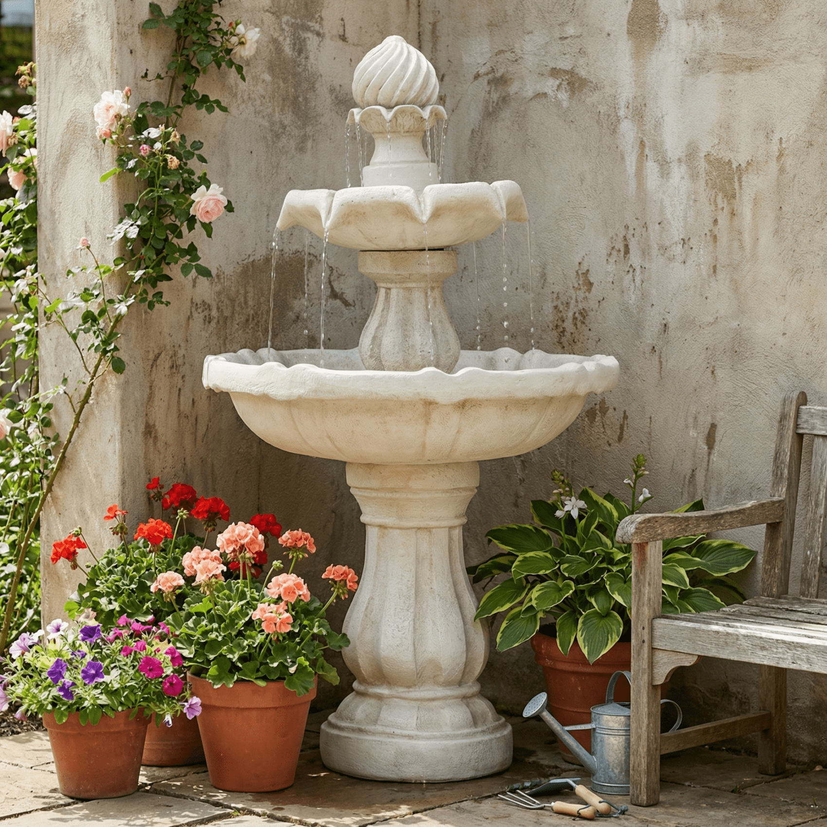 37.4"H 2-Tier Electric Outdoor Fountain with Pineapple Top,Classic Pedestal Cascading Water Feature for Outdoor Patio & Garden Water Feature,White