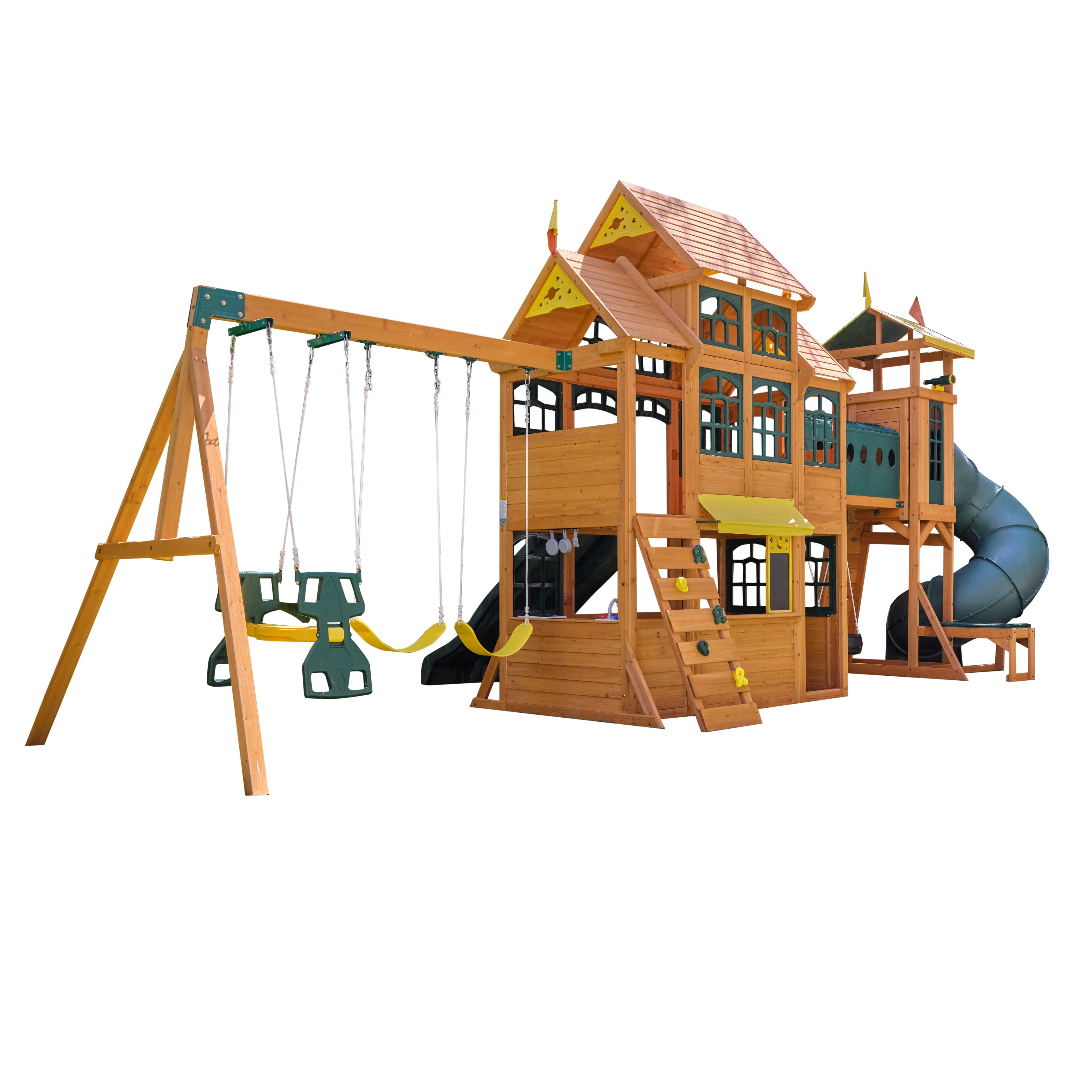 KidKraft Bear Cave Lodge Swing Set with 2 Swings and Tunnel