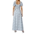 thumbnail image 4 of Raccmtaty Women Elegant Side Slit Dress, Floral Print Square Collar Short Puff Sleeves Skirt, Pale Yellow/ White, 4 of 9