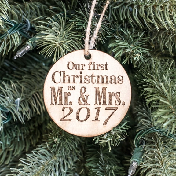 Ornament - 2017 Our First Christmas as Mr and Mrs - Raw Wood 3x3in
