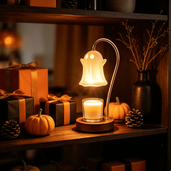 Halloween Ghost Candle Warmer Lamp with Timer, Cute Kid-Friendly Halloween Night Light, Gentle Glow Decor for Children’s Bedroom Playroom