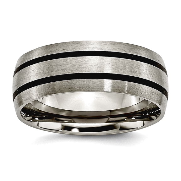 Titanium Enameled Grooved 8mm Satin Band Ring Size 7 - Jewelry Gift for Mom