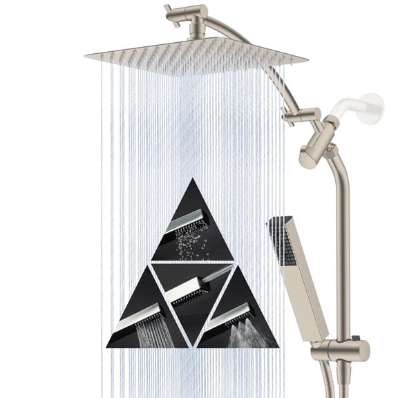CADOVE High Pressure 10'' Rainfall Shower Head Combo, 4-Spray Handheld Shower, 71 inch Stainless Steel Hose, Brushed Nickel