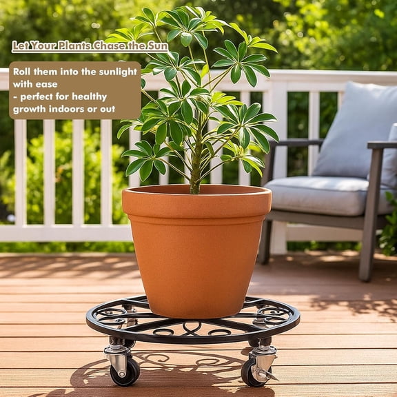 4 Pack Plant Caddy with Wheels 16 Inch Rolling Plant Stand for Large Plants Heavy Duty Plant Rollers Metal Plant Dolly Rustproof Planter Stand Wrought Iron Plant Stands Flower Cart Indoor Outdoor