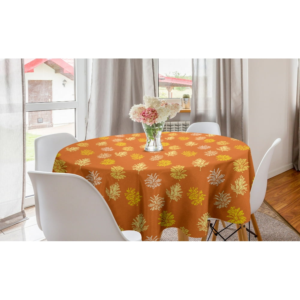 Autumn Round Tablecloth, Fall Themed Pine Cones Repetitive Warm Tones