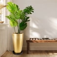 thumbnail image 4 of FIASON 2 Pack 21"H Gloss Gold Round Tall Planters, Indoor Outdoor Plant Pots with 2-in-1 Removable Shelf & Drainage Holes, Modern Flower Pots for Front Door Porch Patio Entryway Decor, 4 of 8