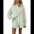 thumbnail image 2 of Conjunto de Dos Piezas para Mujer: Blusa Holgada de Larga Abullonada y Pantalones Cortos de Cintura Alta con Bolsillos Laterales. Verde S, 2 of 8