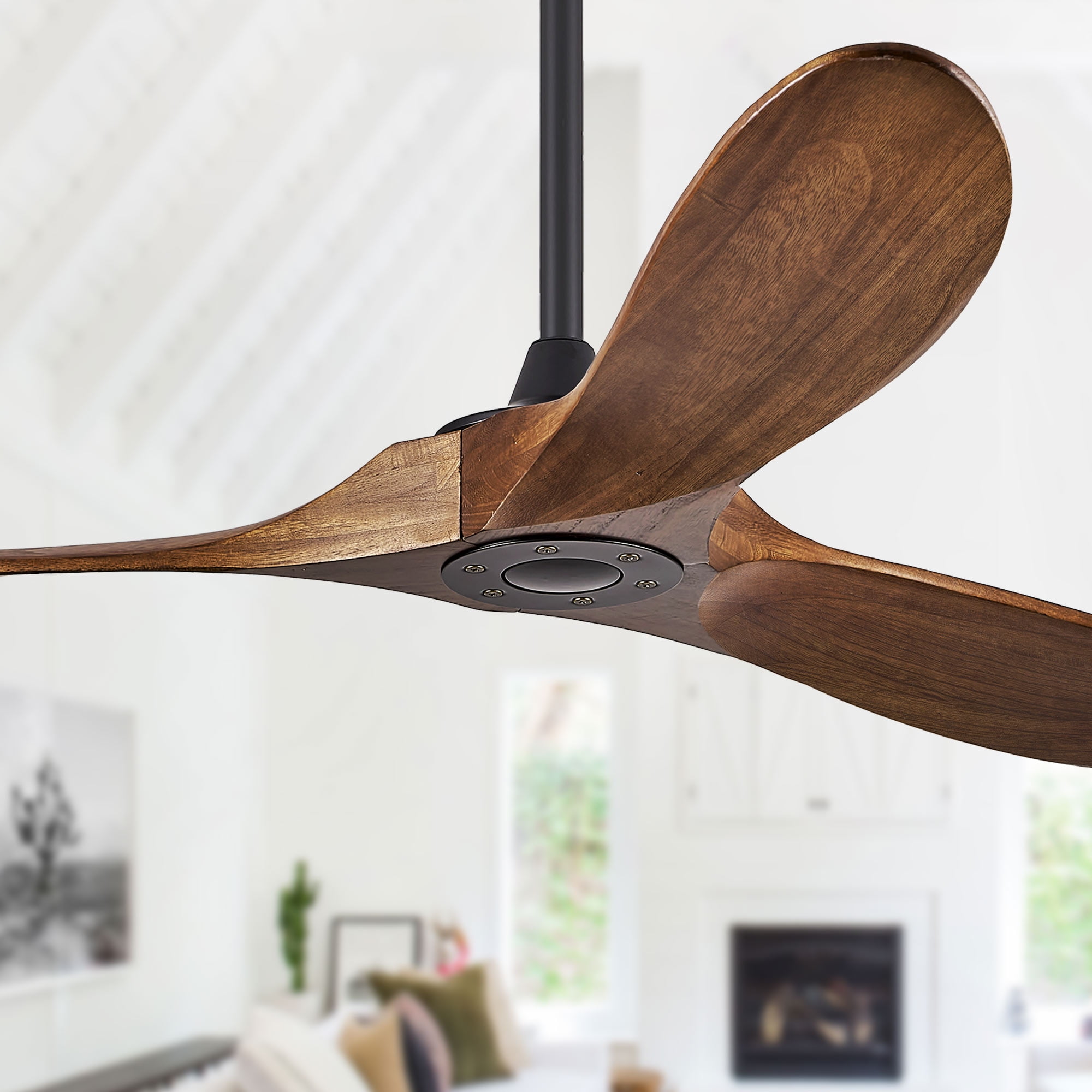 72 Inch Solid Wood Walnut Coastal Farmhouse Indoor Outdoor Patio Propeller Ceiling Fan with Remote DC Motor