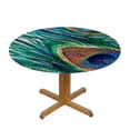 thumbnail image 3 of HAOXIT Green Peacock Feathers Round Fitted Table Covers Elastic Edge Circle Tablecloth for Dining Party Holiday Fits Round Table 31-35, 3 of 8