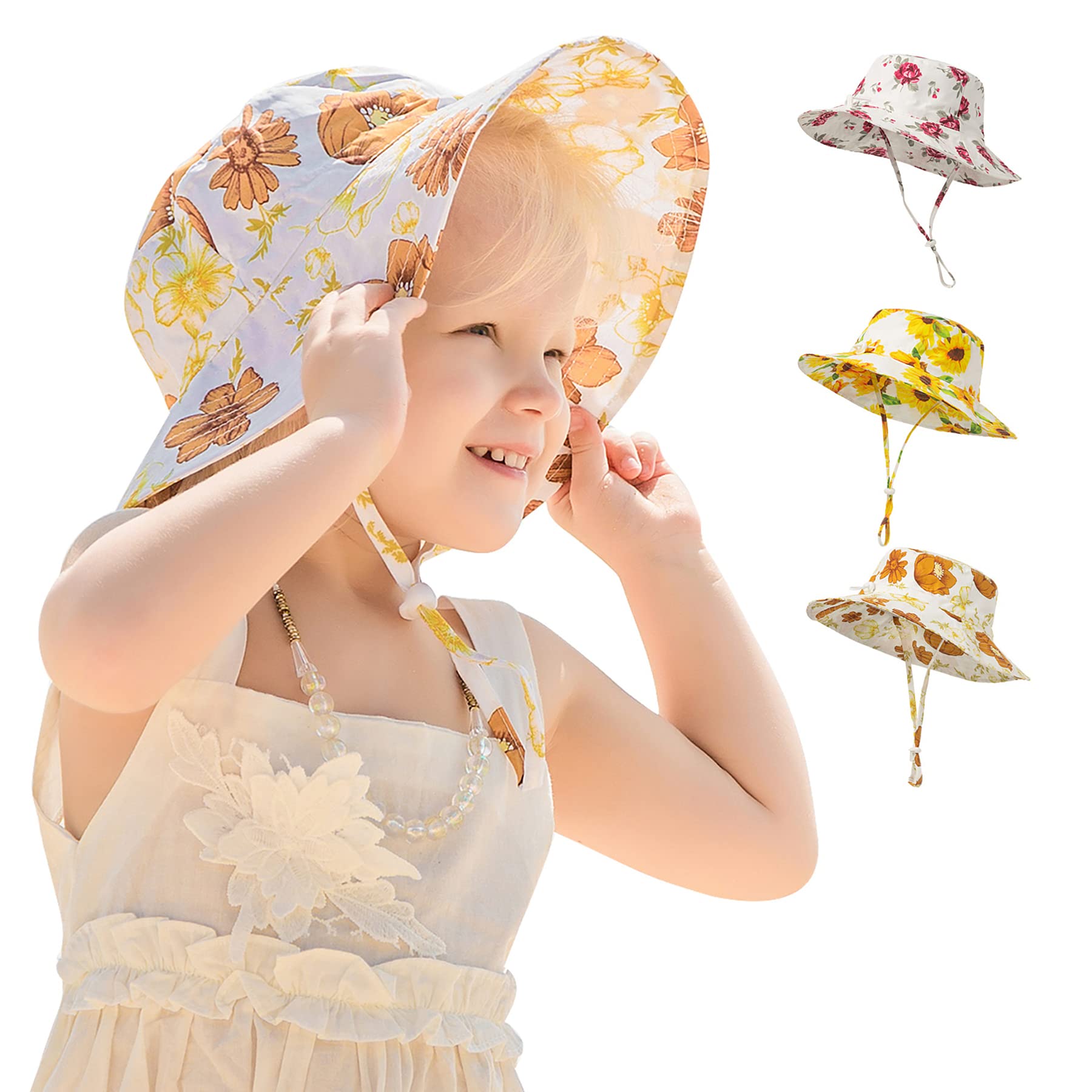 3 Packs Baby And Toddler Sun Hats Adjustable Wide Brim Sun Hat Cap Summer Hat For Boys And Girls Upf 50 Uv Protection Small 46 50cm Walmart Com