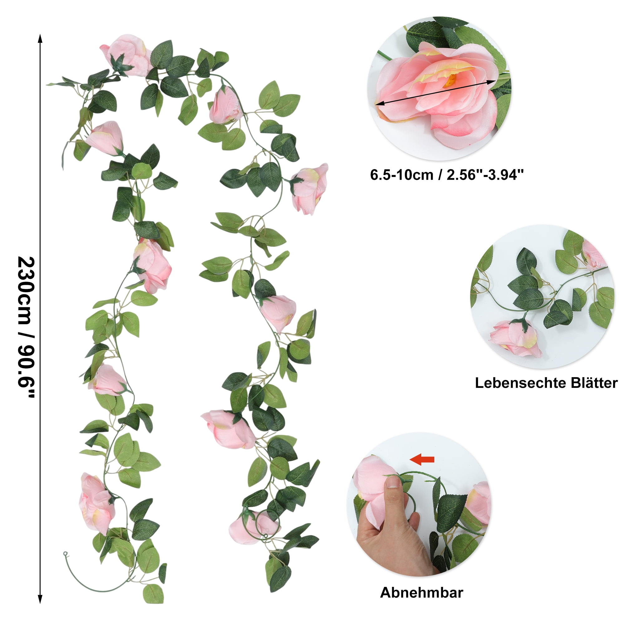 Unique Bargains 2pcs Artificial Flowers Hanging Vine 90.55" Pink