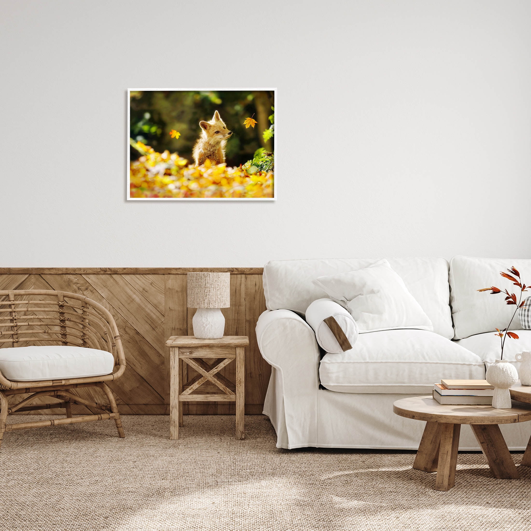 Stupell Industries Fox Watching Autumn Leaves Photograph White Framed Art Print Wall Art, Design by Carrie Ann Grippo-Pike
