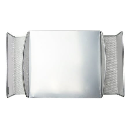 Mind Reader - Mesh Monitor Stand, Wire Screen Riser with Side Storage File Pockets - Silver