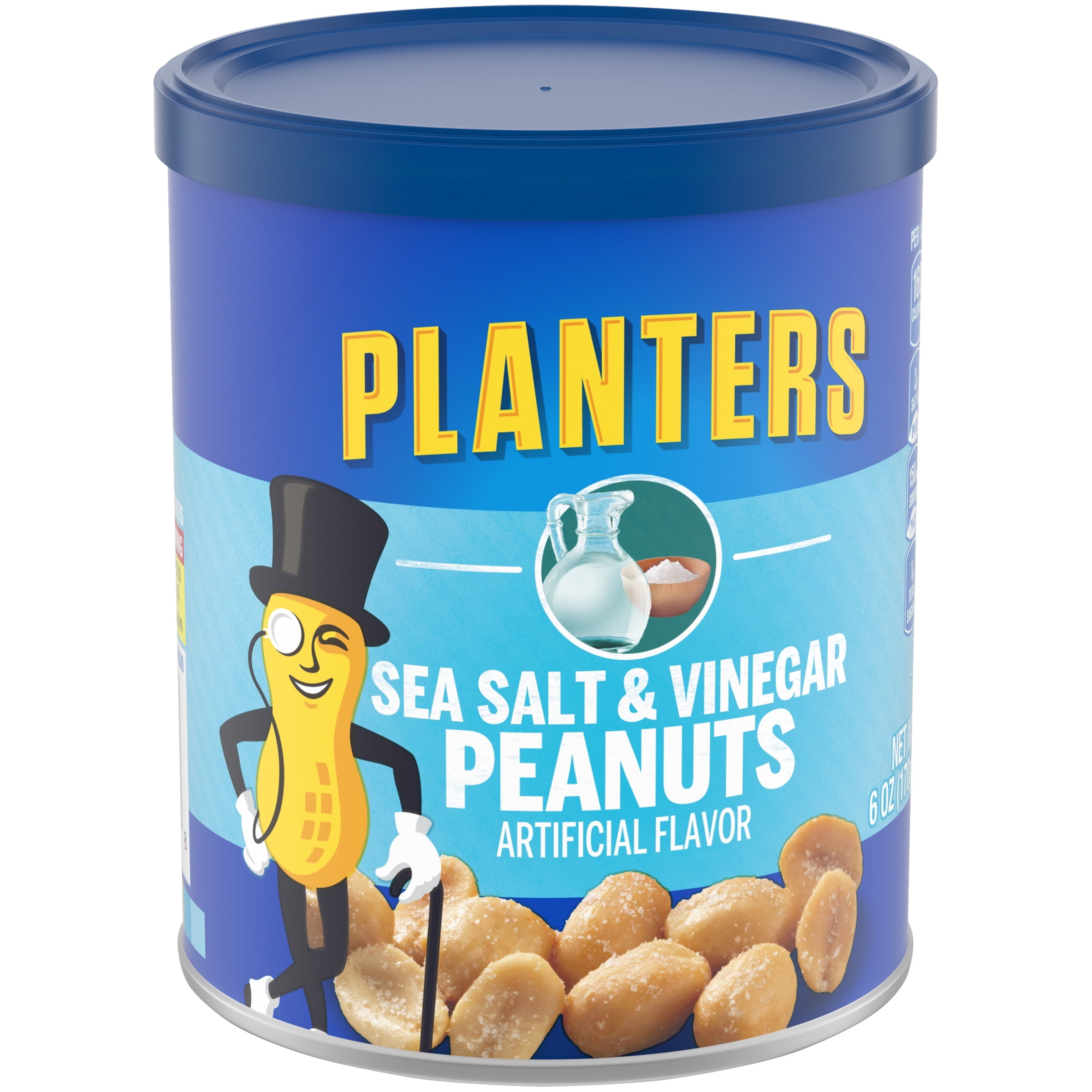 PLANTERS Sea Salt and Vinegar, Party Snacks, Plant Based Protein, 6 oz Canister