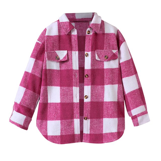 Gibobby Chamarra de forro polar para niños y niñasOtoño Invierno niños pequeños niñas camisa de manga larga camisa con estampado a cuadros Tops prendas d(Rosa, 3-4 Años)