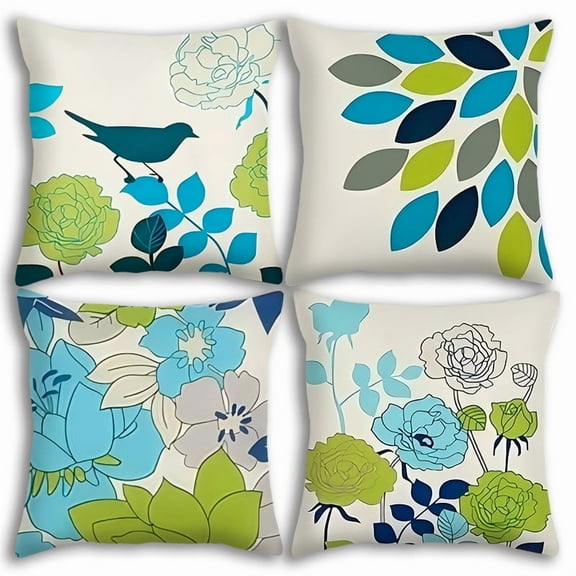 Set of 4 Throw Pillow Covers - Decorative Square Throw Pillowcae, Polyester Cushion Cases , Simple Design Pillowcases for Home Sofa - Bed - Couch 17.7x17.7 inch, Double Side Design, Without Fill