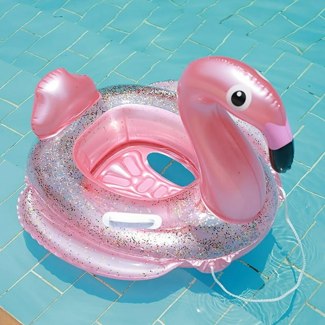 1pc Large Swimming Ring, Flamingo Shaped Sequins Translucent Swimming Ring, Suitable For Outdoor Swimming