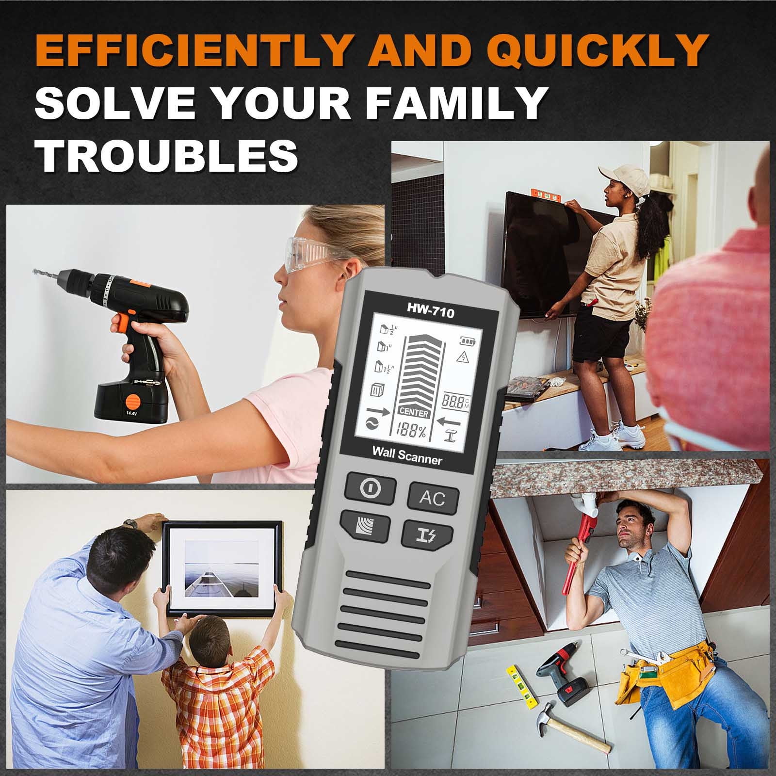 COM1950s Professional Handheld Metal Detector and Wall Scanner,for Accurate Drilling Detection and Positioning Inside Wires,Multifunctional Portable Design with Ergonomic Grip