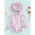 thumbnail image 2 of Suealasg Baby Girls Romper Swimsuit 3 6 12 18 24 Months Infant Girls Floral/Ice Cream Print Long Sleeve One Piece Swimwear Summer Swimming Suit Beach Wear with Sun Hat, 2 of 9