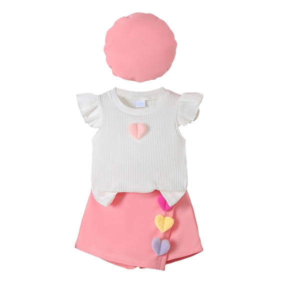 Splozh School Girl Outfit Baby Girl Birthday Outfit Birthday Girl Short Sleeve Shirts and Skirts Set Baby Girl Birthdays Outfit with Hat Pink,3-4 Years