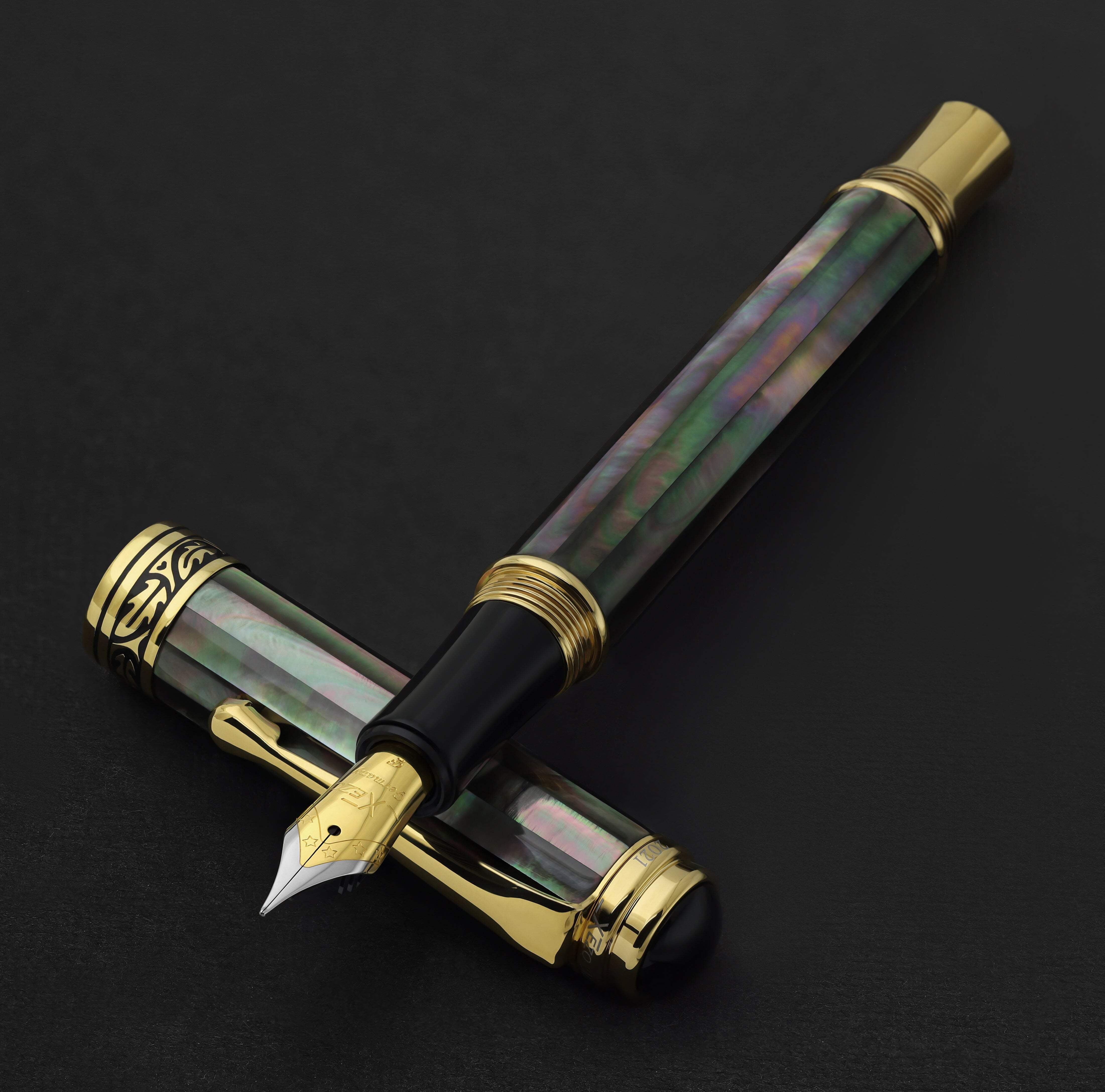 Xezo Xezo Maestro® 18K Gold Plated Fountain Pen (Fine Nib) - Tahitian Black Mother of Pearl
