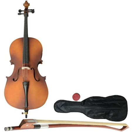 - Ktaxon Wood Color 1/2 1/4 3/4 4/4 Size Matt BassWood Cello with Bag, Bow, Rosin, Bridge