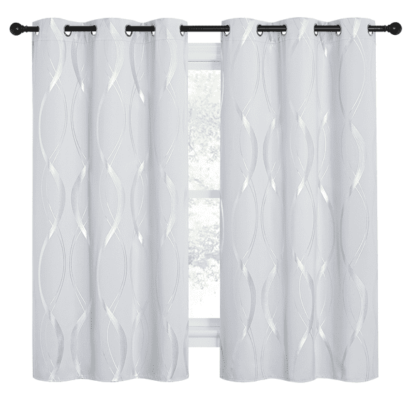 NICETOWN Greyish White Blackout Curtains Grommet Thermal Insulated Curtain Panels with Wave Pattern for Bedroom, Living Room, 42x63 inch, 2 Panels