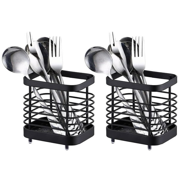 Organizador de encimera de cocina, escurridor de cubiertos de acero inoxidable con diseño ventilado, patas de apoyo antideslizantes para una fácil limpieza, soporte para utensilios de montaje en