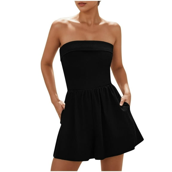 ZJXFGS Womens Date Night Rompers Dressy Rompers for Women Strapless Jumpsuits for Women Black Rompers for Women 2025 Black L