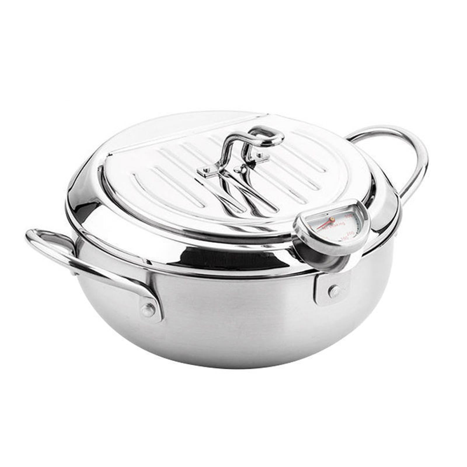 Stainless Steel Fryer Deep Frying Pot Household with a Thermometer and a Lid Stainless Steel Fryer Deep Frying Pot Household with a Thermometer and a Lid