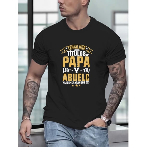 Stylish PAPA Letter Print Crew Neck Tee - Lightweight, Breathable, Comfortable, Summer Trendy Casual Top for Everyday Wear - Machine Washable, No Dry Clean, Regular Fit