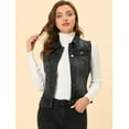 thumbnail image 4 of MODA NOVA Juniors Washed Chest Flap Pockets Single Breasted Denim Vest Jacket, 4 of 5