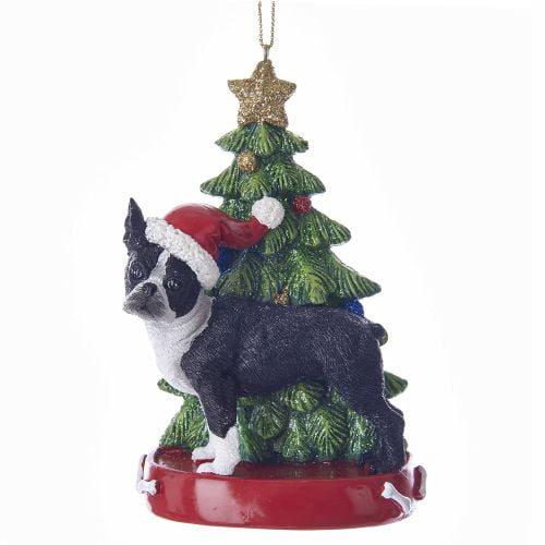 Kurt Adler 4.25"Res Boston Terrier W/Xmas Tree