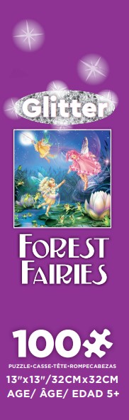 Ceaco - Forest Fairies Glitter - Fairies with Dancing Frogs - 100 Piece Kids Interlocking Jigsaw Puzzle