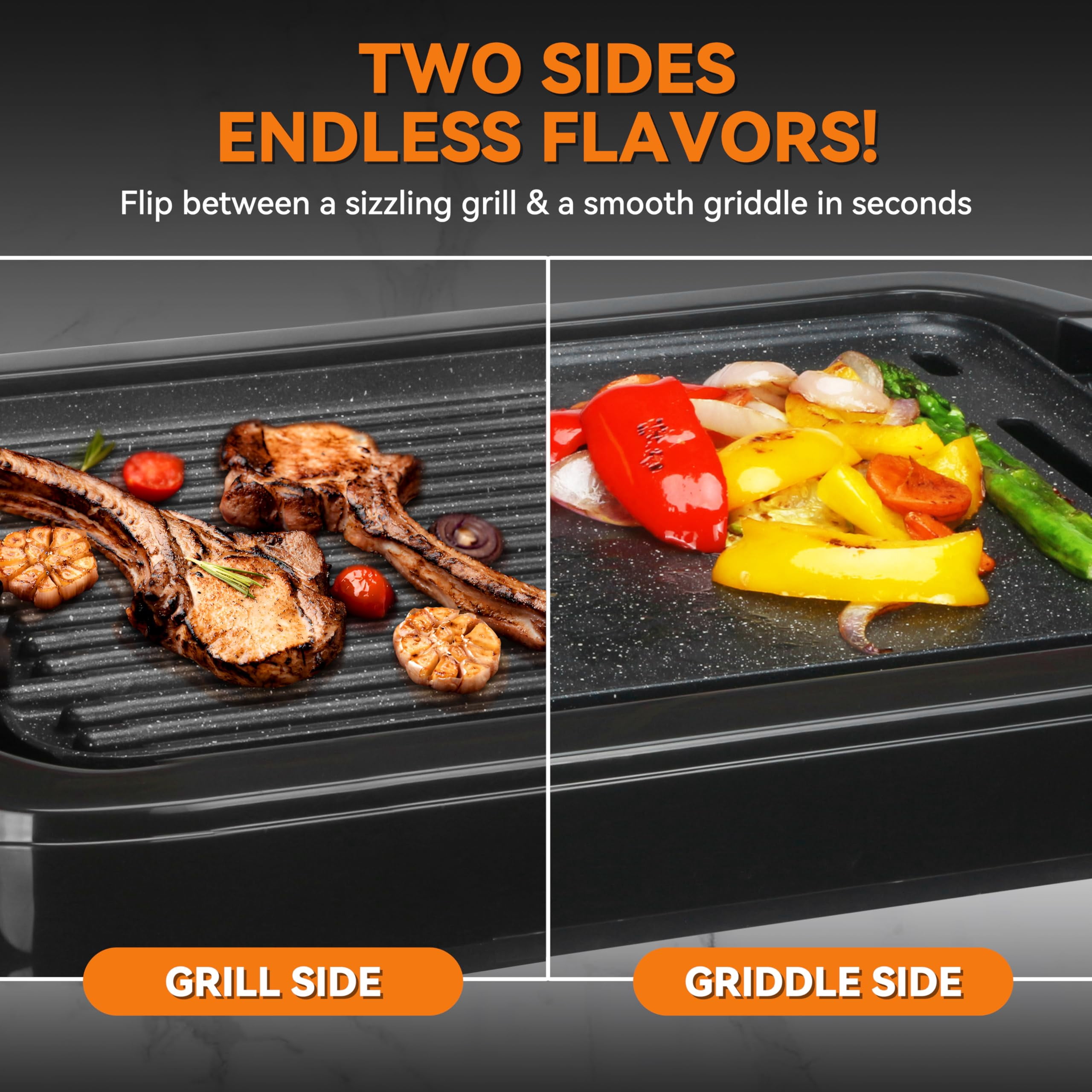Electric Griddle & Grill Nonstick, 2-in-1 Reversible Plate for Indoor Cooking
