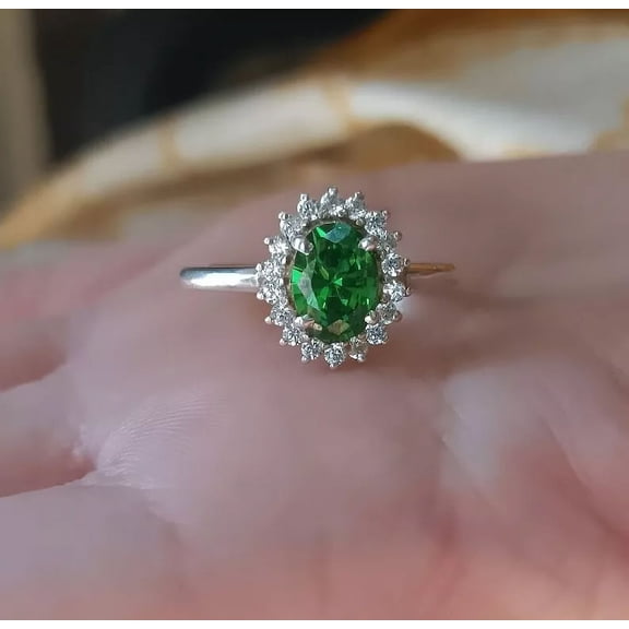 Certified Natural Green Emerald Ring 925 Sterling Silver Handmade Engagemant Ring