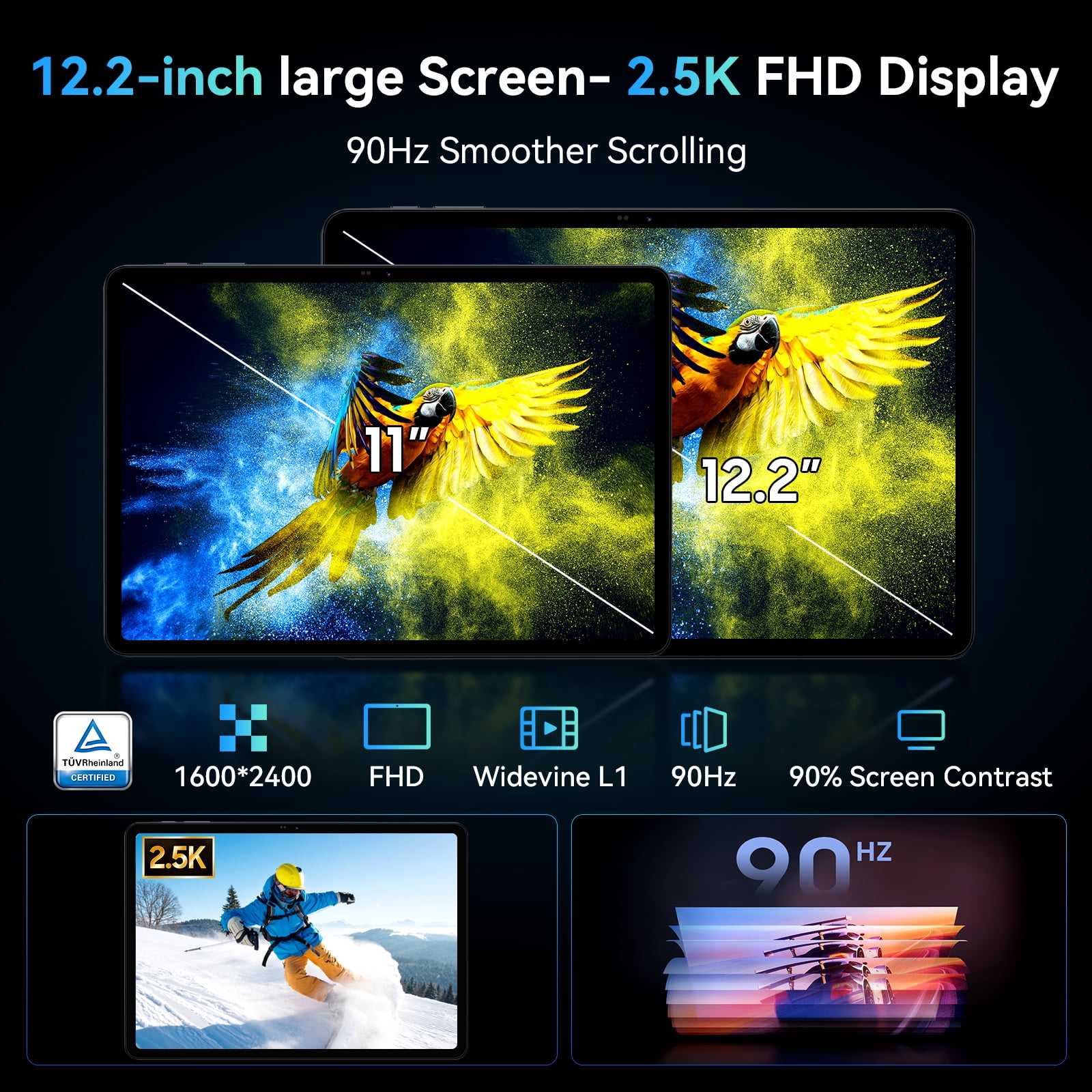 Blackview TABWEE T60 AI Tablet Android 16, 12" FHD IPS Display, 48GB RAM 256GB ROM, Expandable to 2TB, Gemini AI, Octa-Core T7280, 16MP Camera, 10000mAh Battery, 2-in-1 with Keyboard, Mouse & Stylus