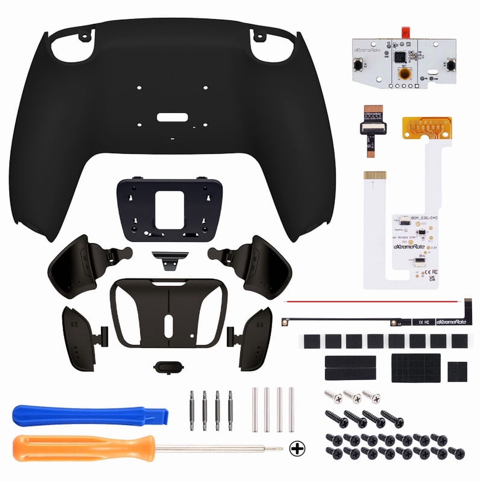 eXtremeRate Programmable Real Metal Buttons RMB RISE4 V3 Remap Kit for PS5 Controller BDM-030 040 050, Upgrade Board Redesigned Black Bottom Shell 4 Back Buttons Set for PS5 Controller
