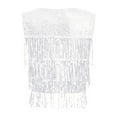 thumbnail image 4 of renvena Gilet Sans Manches à Paillettes pour Femmes, Col en V, Ouvert devant, avec Franges, Gilet de Danse Rave Argent m, 4 of 7