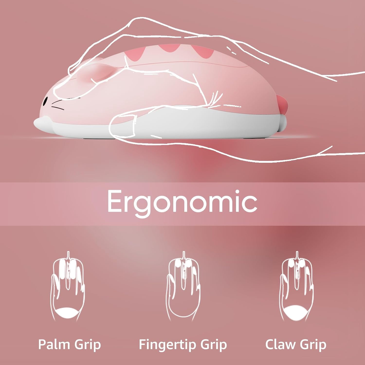 Cat Theme Wireless Gaming Mouse Pink, Tri-Mode BT3.0/BT5.0/2.4G, Cute Optical Cordless Cartoon Mice for Computer/Laptop/Desktop/PC, Compatible with Mac/Win (Pink Angie)