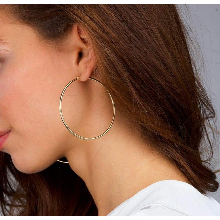 Sterling Silver Gold Large 55MM Hoop Earrings For Women 14K Gold
