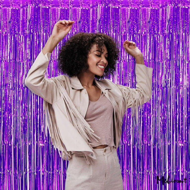 Iridescent Purple Fringe Curtain - 8x325 Feet, Pack Of 2Purple Streamers  For Mermaid Birthday DecorationsPurple Party DecorationsValentine