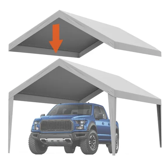 Heavy Duty Waterproof UV Protected Carport Replacement Canopy Cover 12 x 20 ft Grey Top Only Easy Installation with Ball Bungees
