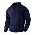 thumbnail image 5 of Men's Retro Stand Collar Zip-Up Sweatshirt, Casual Loose Fit Heavyweight Knit Jacquard Pullover, Fall Winter Long Sleeve Top,Navy,L, 5 of 8