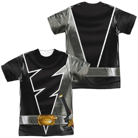 Power Rangers Dino Fury Black Ranger Unisex Adult Sublimated Halloween Costume T Shirt (2X-Large) White (Front/Back)