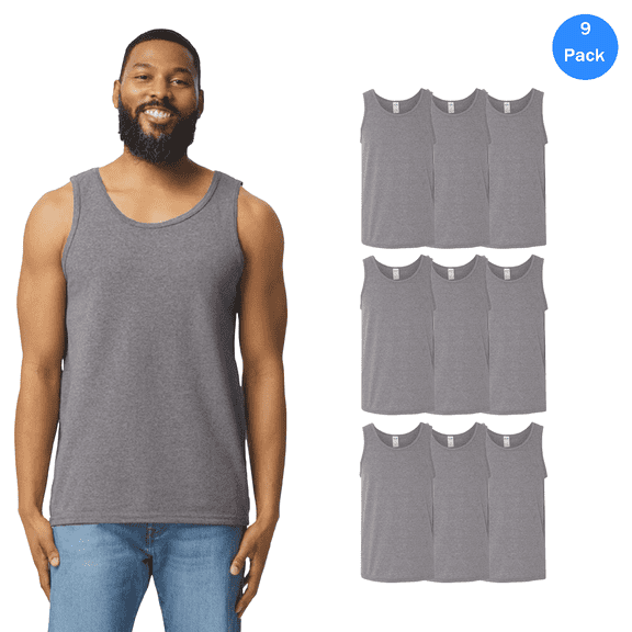 Gildan Men's Tank Top 6 Pack Graphite Heather Undershirts, Size: S
