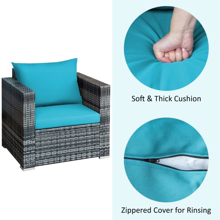Aimee Lii 3 Pcs Patio Rattan Furniture Bistro Sofa Set with Cushioned, Modern Patio Furniture, Turquoise Aimee Lii 3 Pcs Patio Rattan Furniture Bistro Sofa Set with Cushioned, Modern Patio Furniture, Turquoise