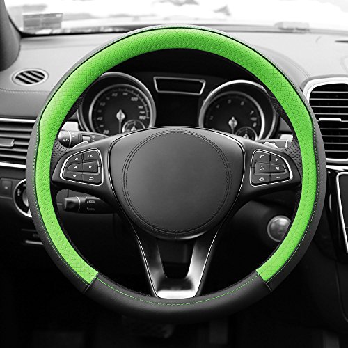 FH Group FH2009 Geometric Chic Genuine Leather Steering Wheel Cover